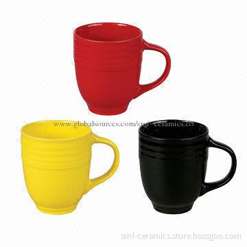 14oz Ceramic Glazed Mugs, Cadmium and Lead-free, Available in Red/Yellow/Black